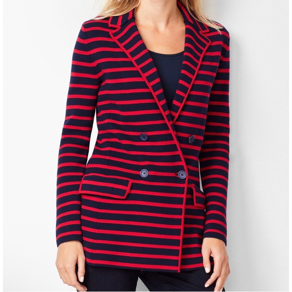 Talbots blue red‎ stripe blazer knit heavy nautical size medium